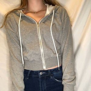 Gray crop zip up hoodie